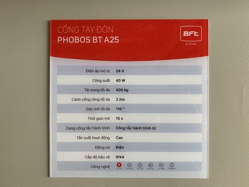 Thông số kỹ thuật Cổng tay đòn Phobos BT A25