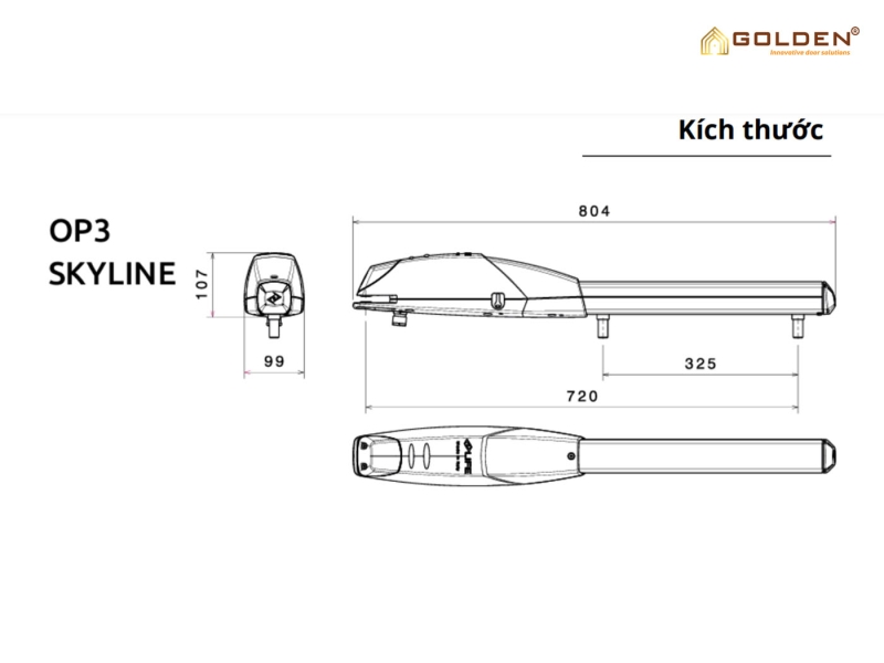 Kích thước của cổng tự động tay đòn Life OP3 SKY 350kg