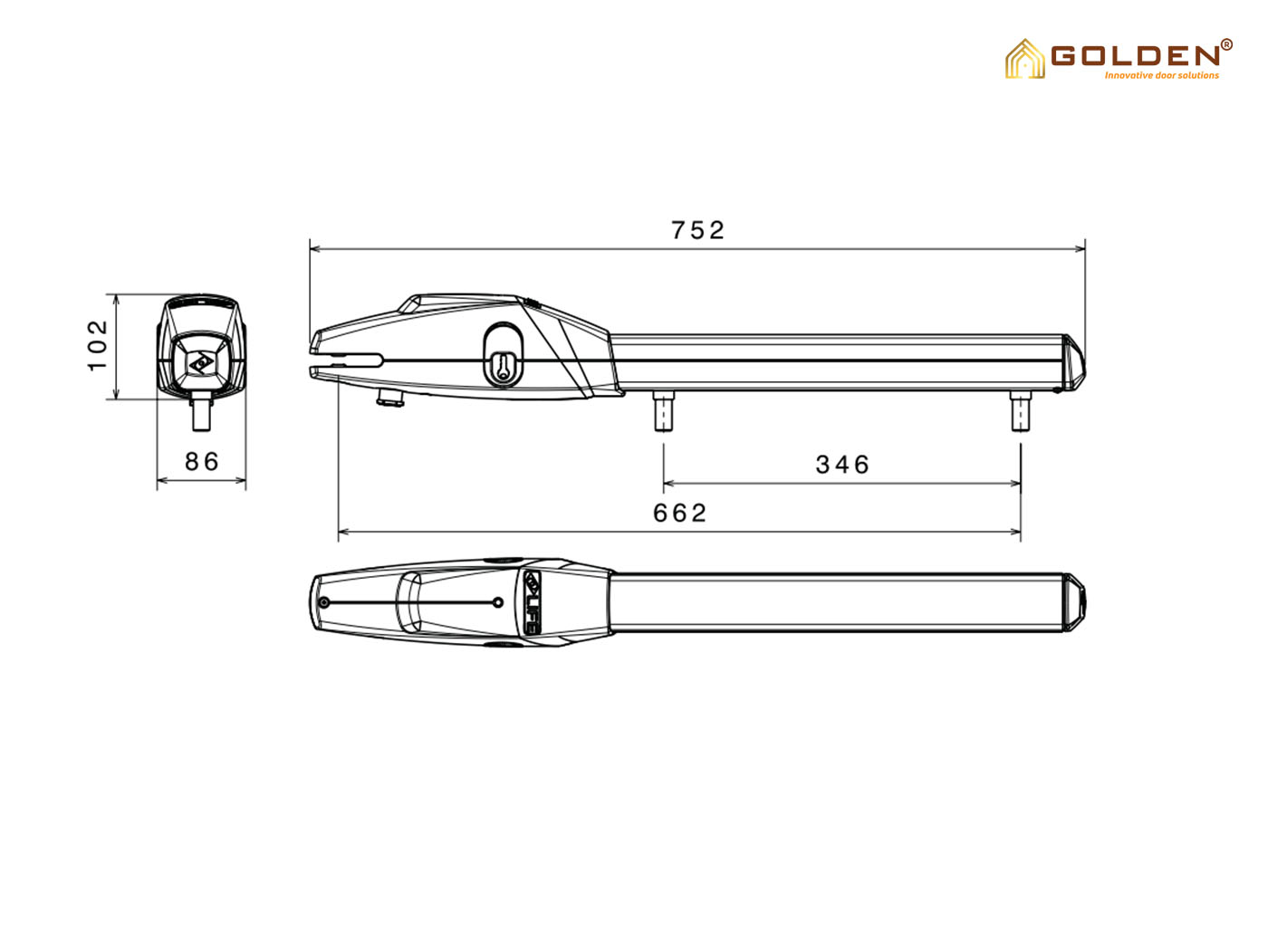 Các kích thước của động cơ tay đòn Life OP2 24