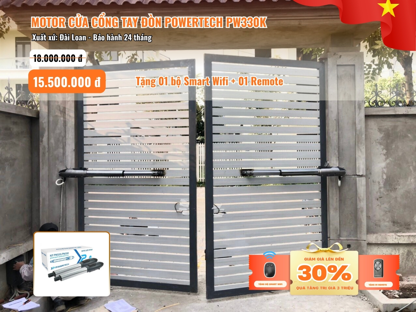 Khuyến mãi motor cửa cổng tay đòn Powertech PW330K