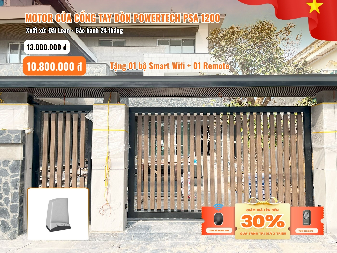 Khuyến mãi motor cổng trượt Powertech PSA1200