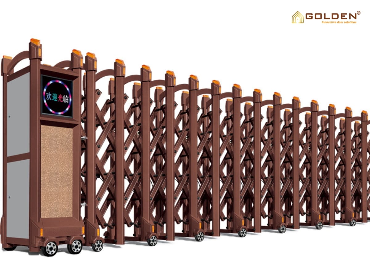 cổng xếp nhôm màu nâu đồng