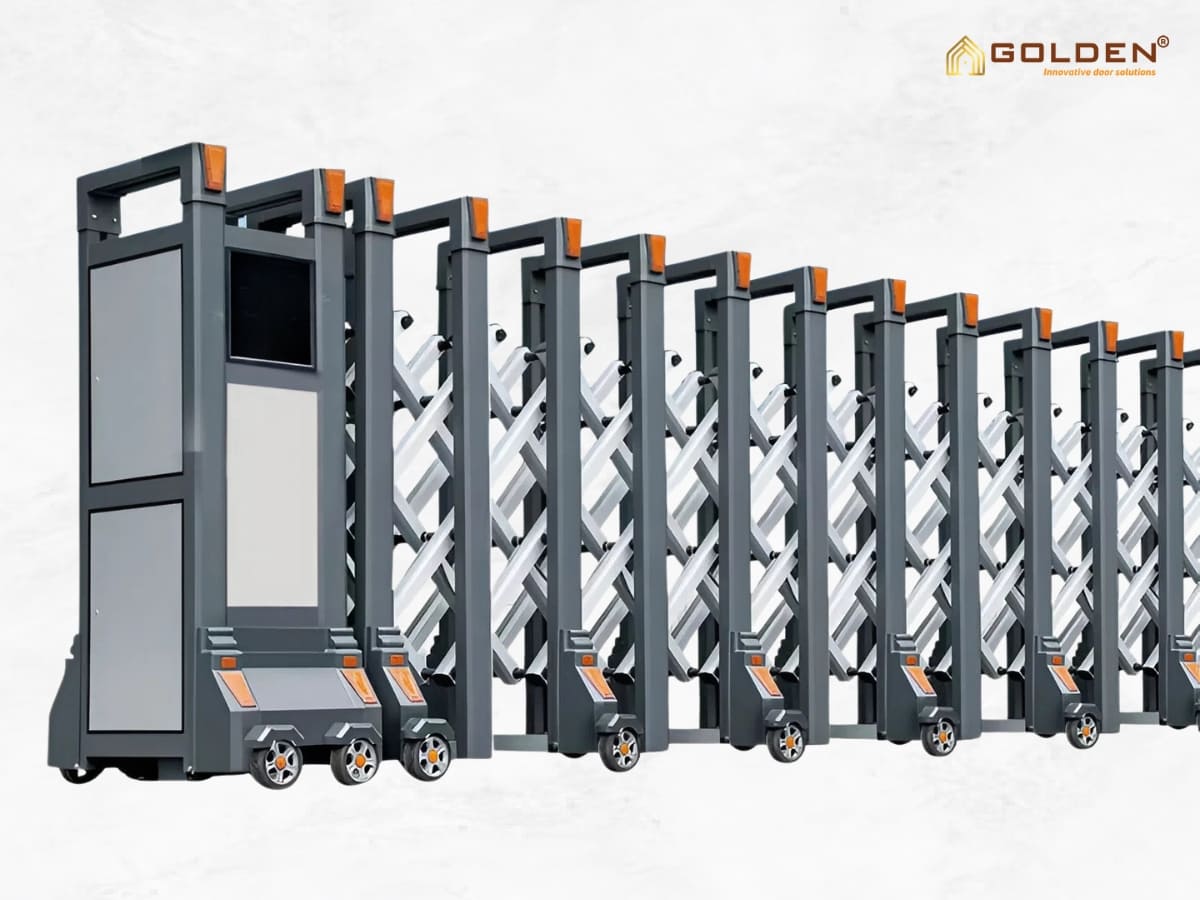 cổng xếp nhôm màu đen trắng