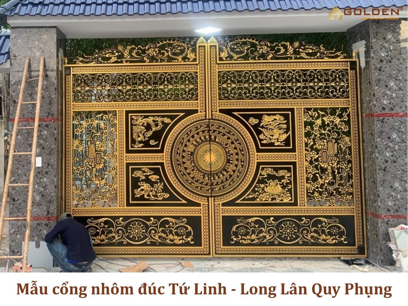 Mẫu cổng nhôm đúc Tứ Linh – Long Lân Quy Phụng