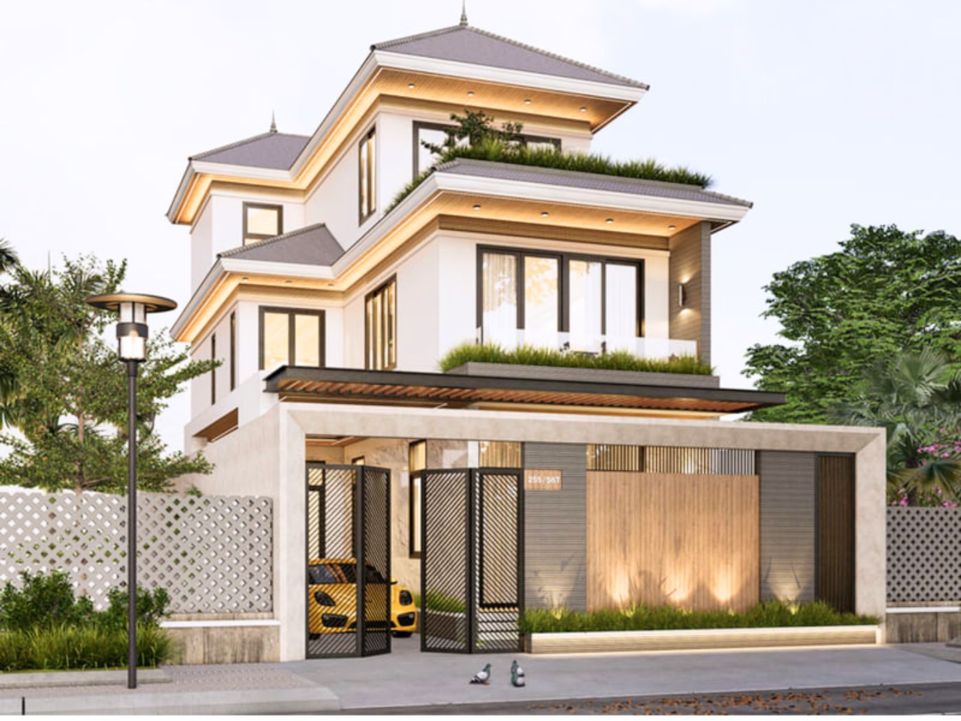 Mẫu cổng nhà mái nhật đẹp