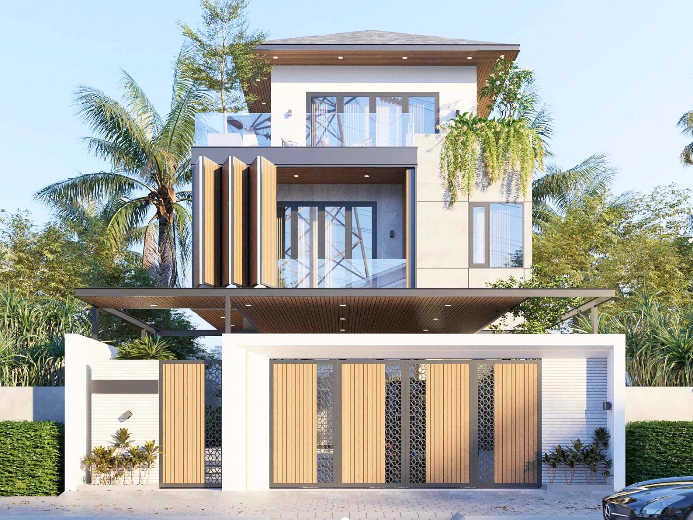 Mẫu cổng nhà mái nhật đẹp