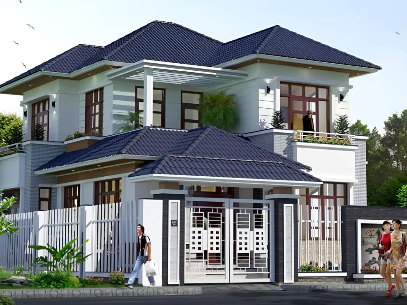 Mẫu cổng nhà mái nhật đẹp