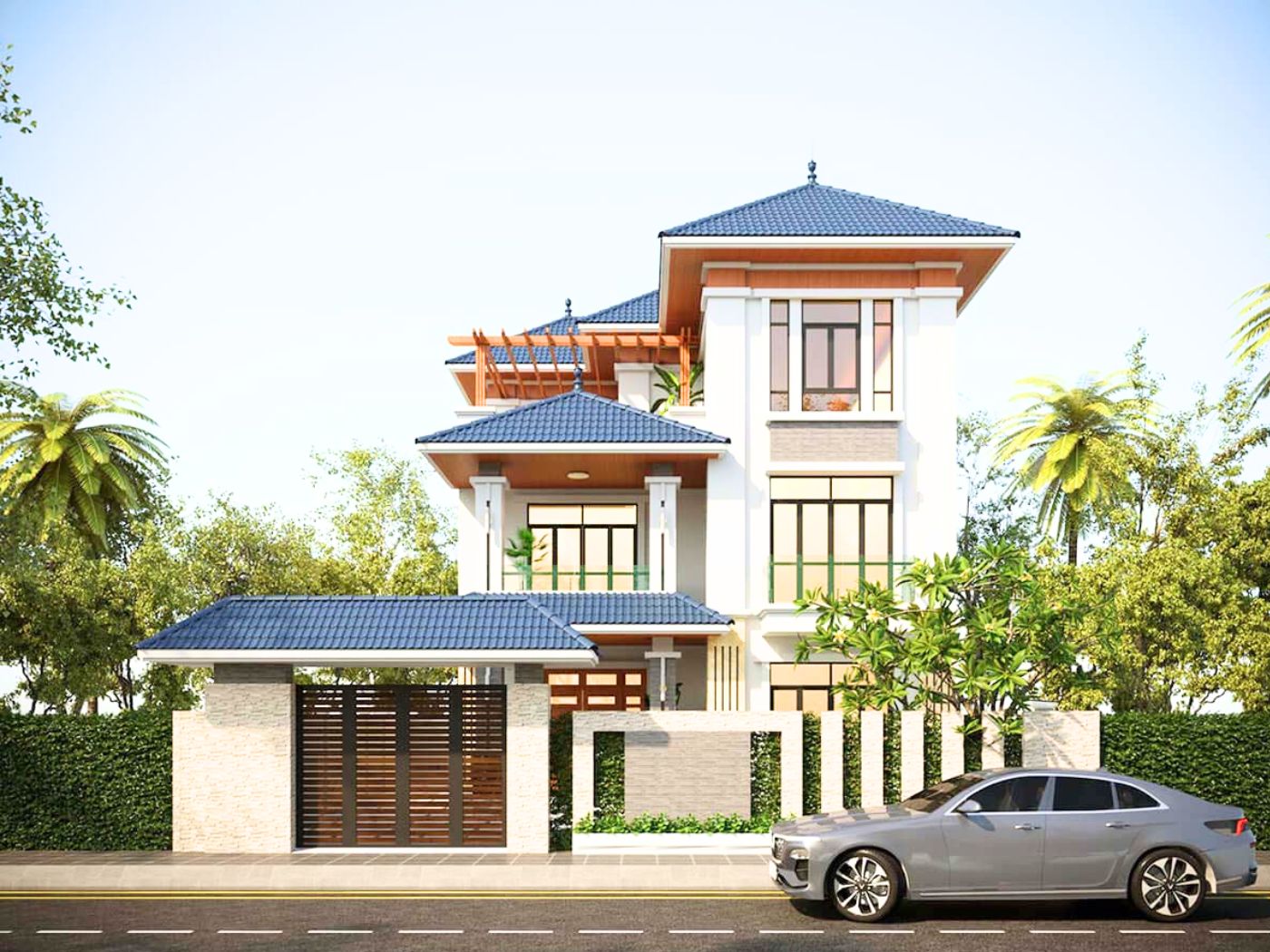 Mẫu cổng nhà mái nhật đẹp