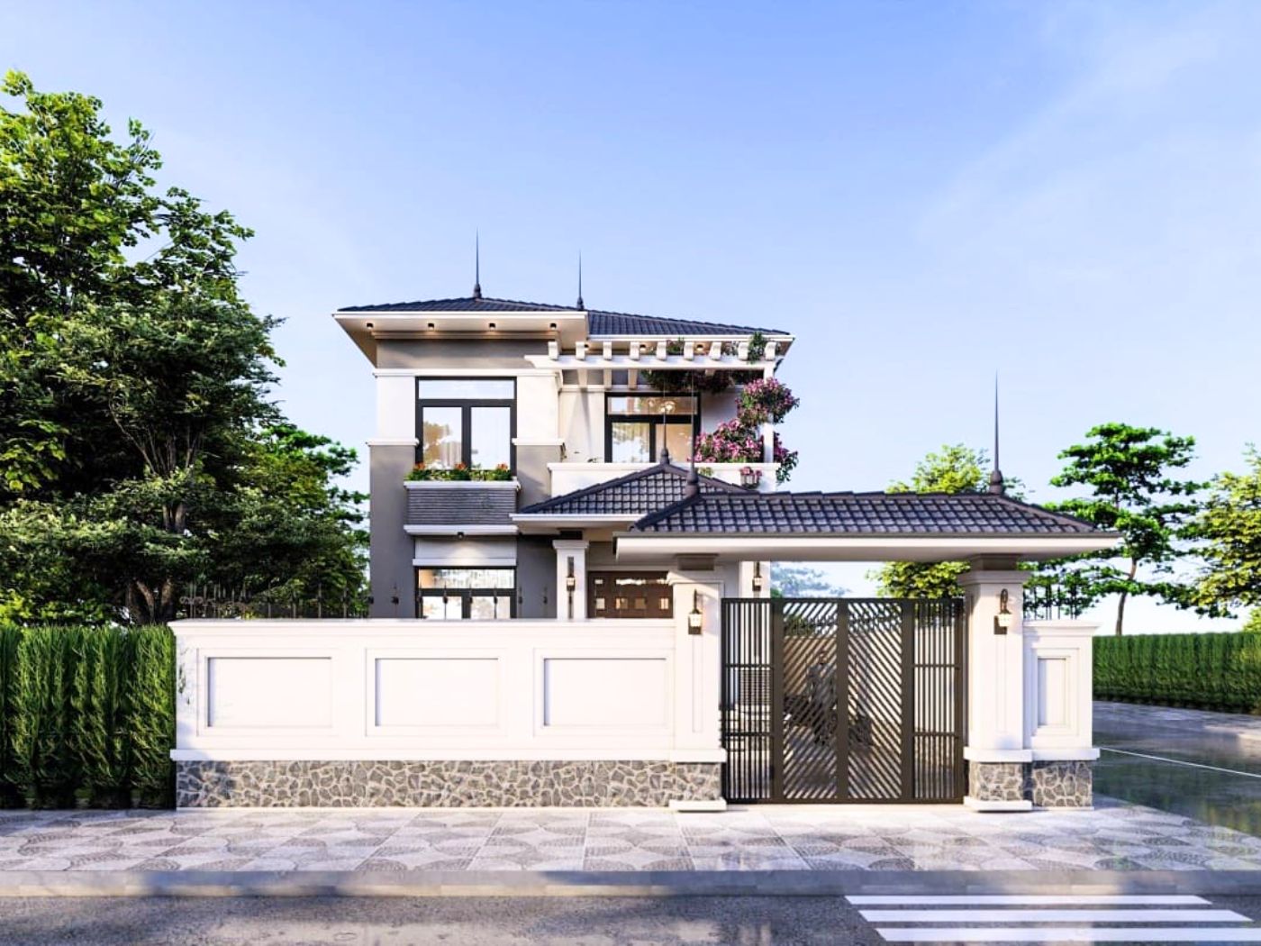 Mẫu cổng nhà mái nhật đẹp