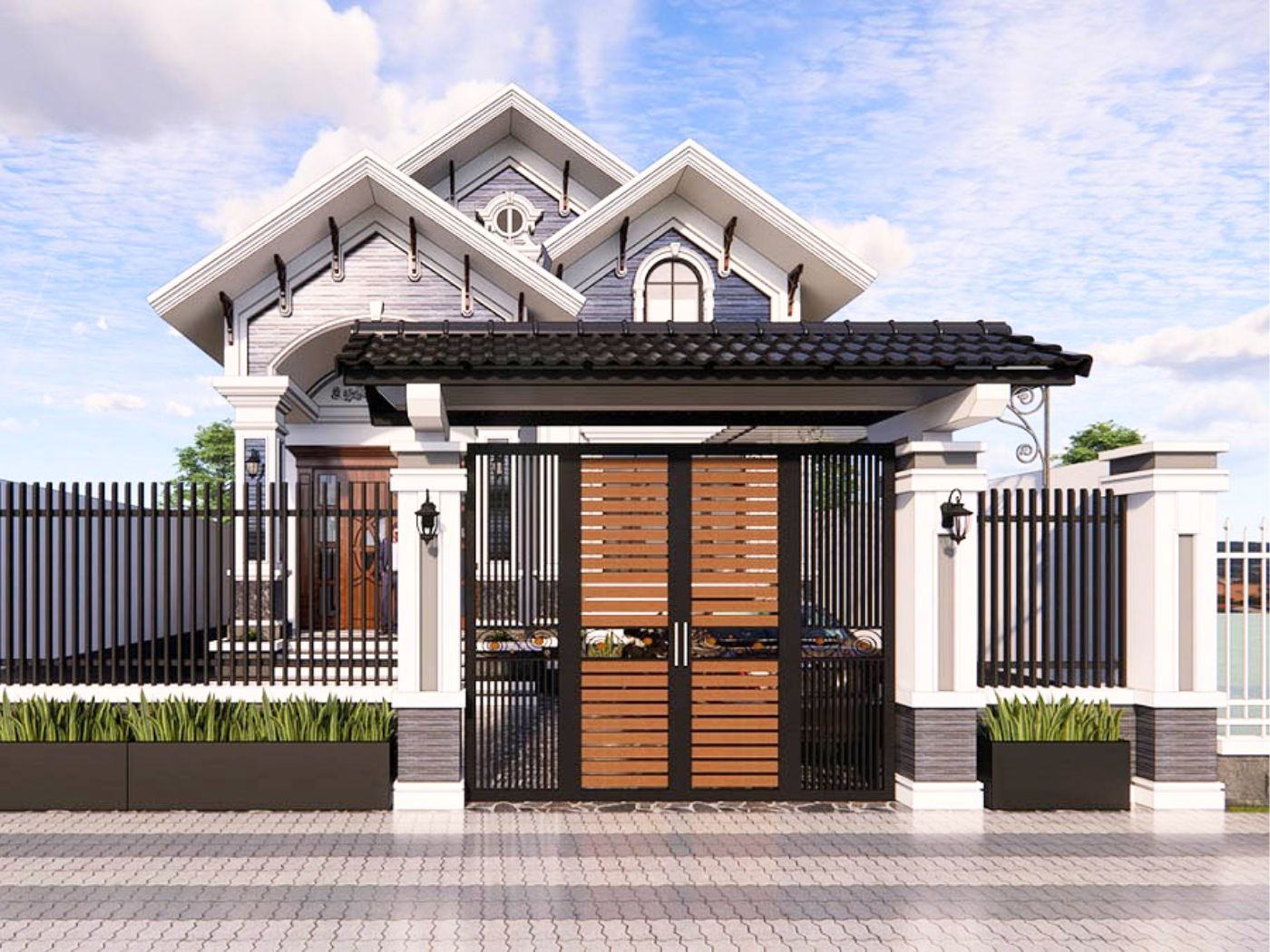Mẫu cổng nhà mái nhật đẹp