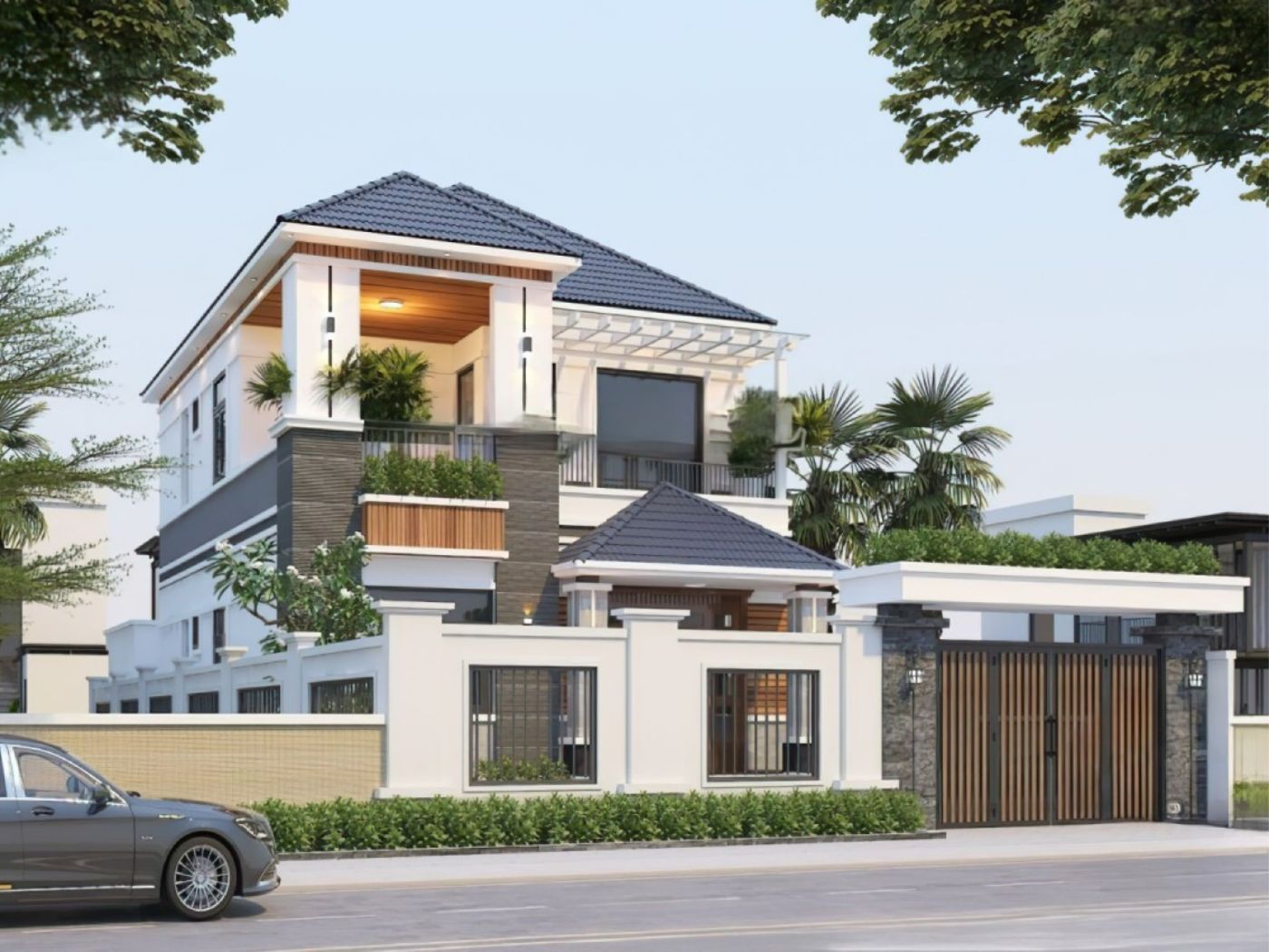 Mẫu cổng nhà mái nhật đẹp