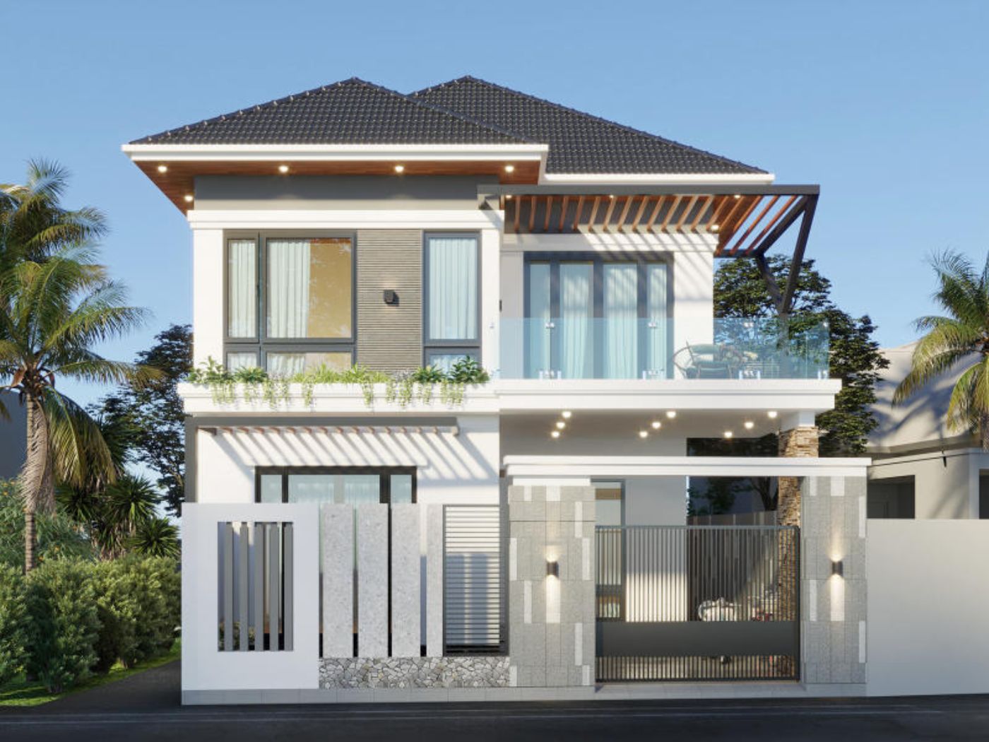 Mẫu cổng nhà mái nhật đẹp